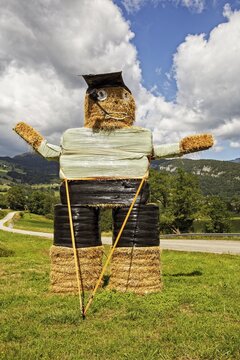 Large doll made of straw bales near Saint-Christophe, Savoie d&eacute;partement, Auvergne-Rh&ocirc;ne-Alpes, France