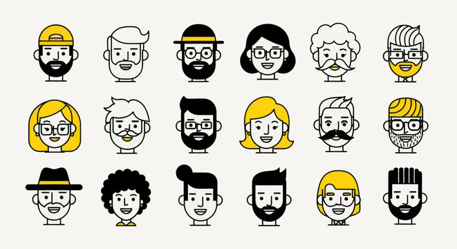 Diverse illustrated faces collection