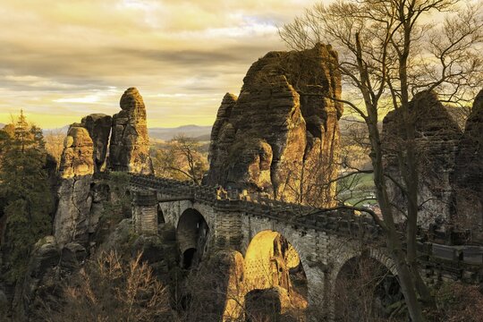 Bastei Bridge, Elbe Sandstone Mountains, Saxon Switzerland National Park, Saxony, Germany