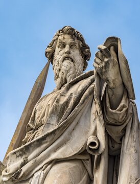 Statue of St. Paul with a sword at St. Peter's Square, Vatican, Rome, Italy
