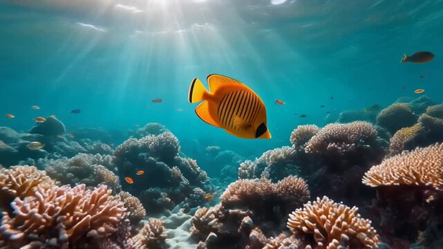 Vibrant underwater scene colorful fish swimming among coral reefs