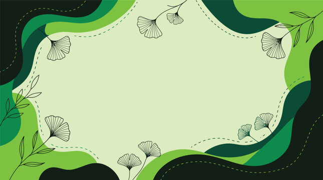 Abstract green leafy frame with layered organic curves and decorative botanical border.