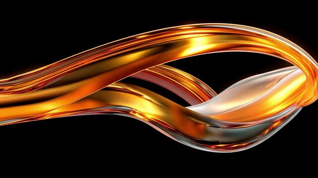 Fluid Motion of Orange and Silver Waves on a Black Background