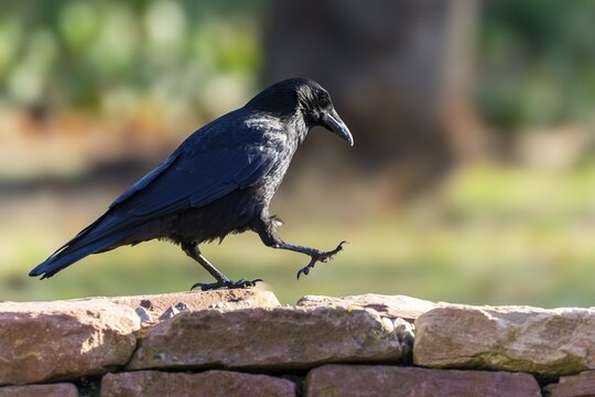 Carrion crow (Corvus corone) on a wall, wildlife, Germany