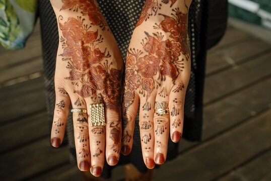 Henna-painting on hands at a wedding ceremony, Grande Comore, Comoros