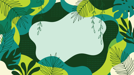 Abstract tropical leafy frame with blank center space. © pixel*