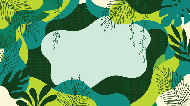Abstract tropical leafy frame with blank center space.