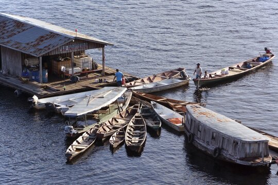 Typical floating house for the Amazon, Tefe, Amazonas Province, Brazil