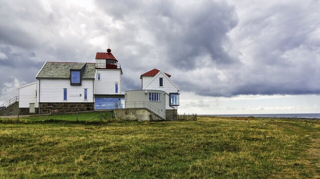 Kvassheim lighthouse on the coast of Brusand, H&aring;, Rogaland, Norway