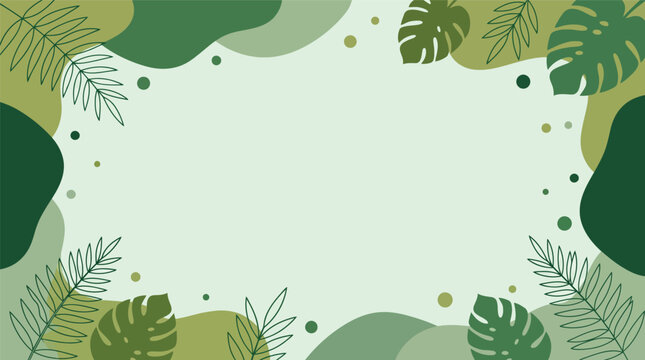Green tropical leaf border frame with abstract botanical background.