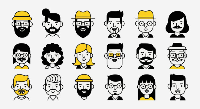 Diverse illustrated faces collection
