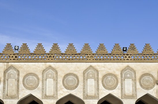 Decorated facade, courtyard of Mosque of Al-Azhar, Islamic Cairo, Egypt, North Africa
