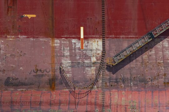 Close up of a huge container ship ready to getting break up, Chittagong Ship Breaking Yard, Chittagong, Bangladesh