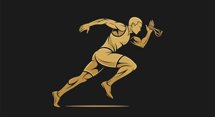Naklejka premium Running athlete silhouette gold on black