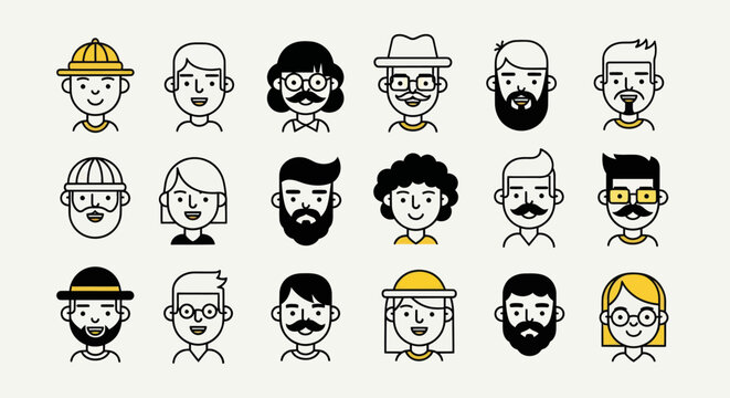 Diverse illustrated portraits on light background