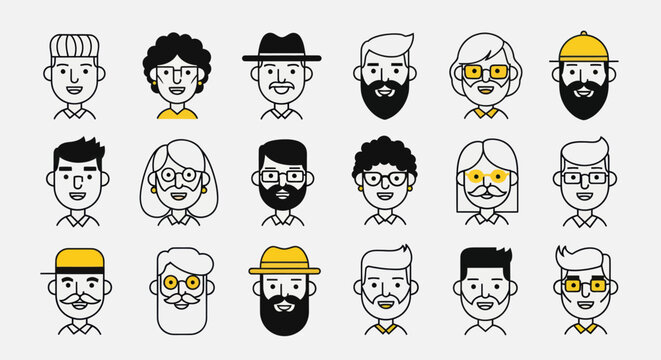 Diverse illustrated portraits on white