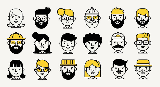 Diverse illustrated faces collection