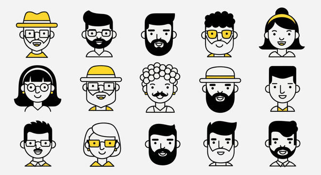 Diverse illustrated faces collection