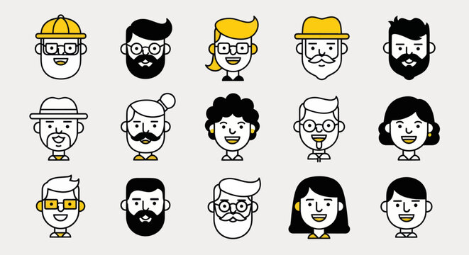 Diverse illustrated faces collection
