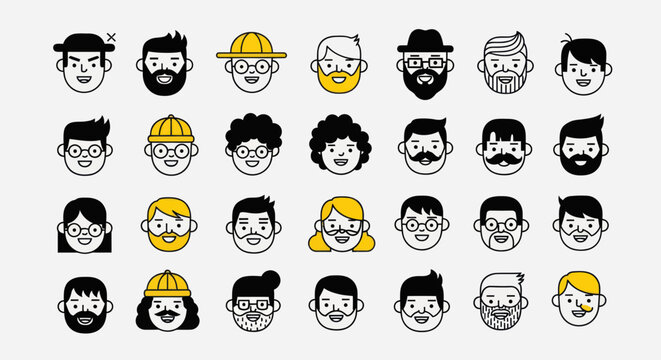 Diverse illustrated faces set on white