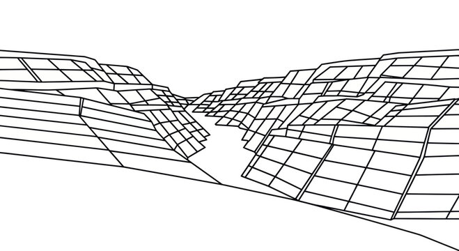 Wireframe 3D Landscape Canyon Digital Art