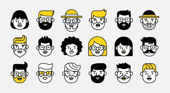 Diverse illustrated faces set on white