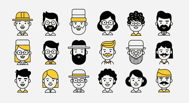 Diverse illustrated faces set on white