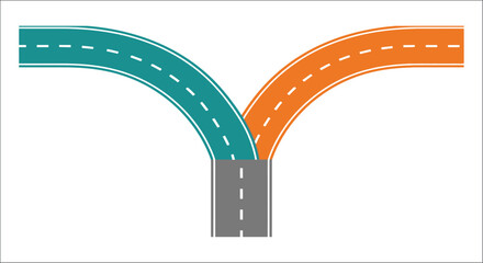 Naklejka premium Road bifurcation illustration flat vector graphic with teal and orange pathways