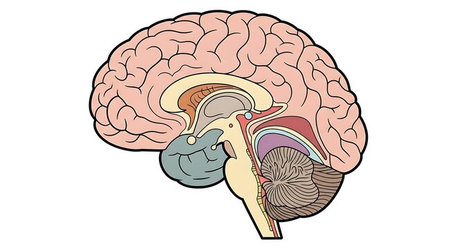 Detailed anatomical diagram of the human brain.