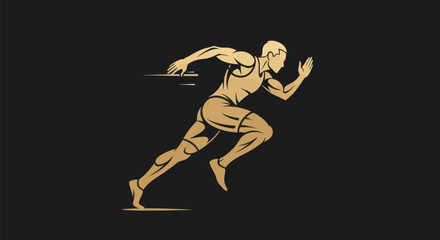 Obraz premium Running athlete silhouette in gold