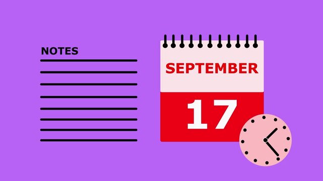 September 17 Calendar Page on Purple Background with Notes Section date month.