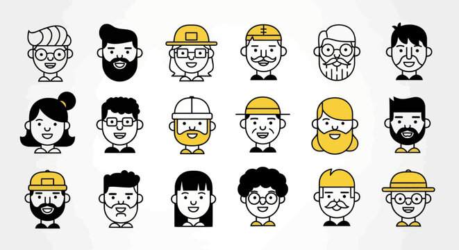 Diverse illustrated faces set