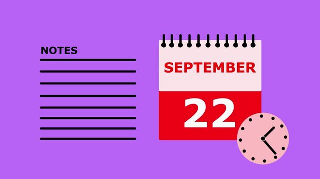 September 22nd calendar page on purple background with notes section date.