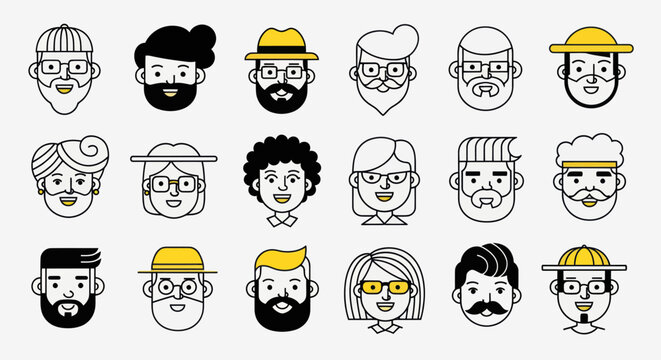 Diverse illustrated faces collection