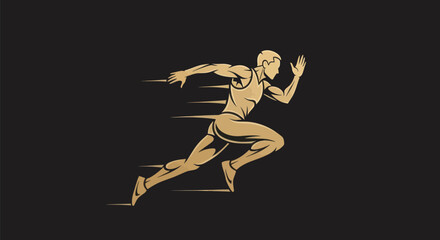 Obraz premium Athlete running silhouette in gold