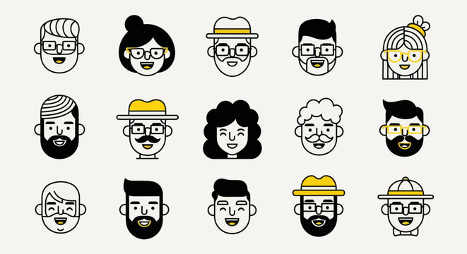 Diverse illustrated faces collection