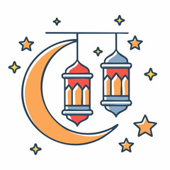 Fototapeta premium Ramadan Lanterns and Crescent Moon Icon