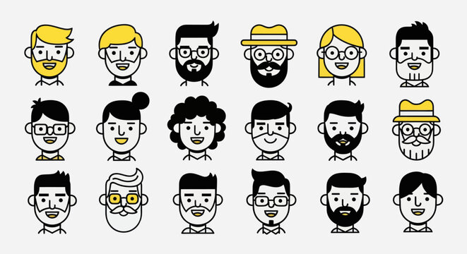 Diverse illustrated faces set