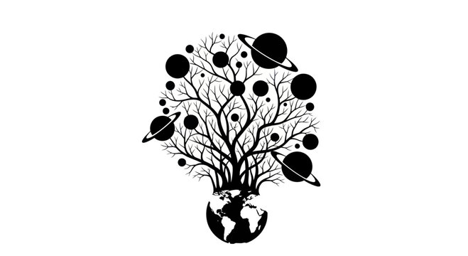 Cosmic Tree of Life Growing from Earth with Planets and Stars