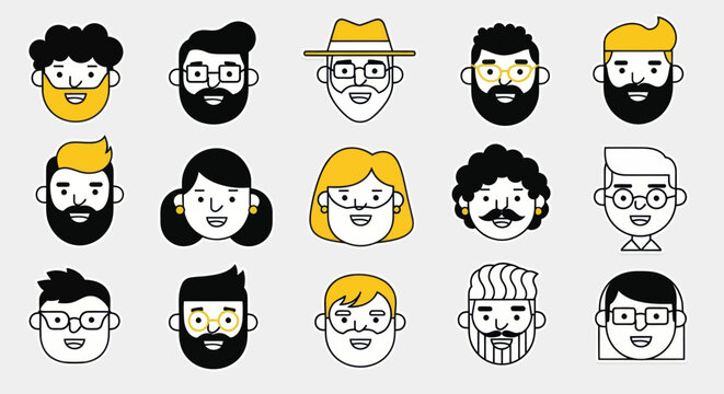 Diverse illustrated faces collection