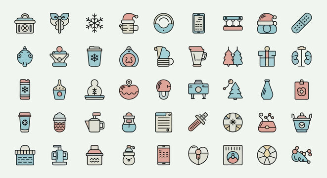 Christmas icons and symbols on light background