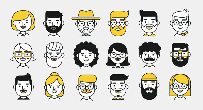 Diverse illustrated faces collection