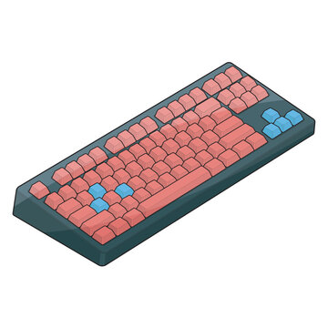 Colored filled outline isometric tkl mechanical keyboard for pc esports battlestation desk mockup