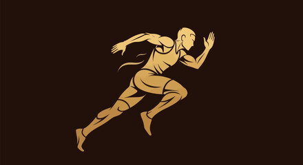 Obraz premium Running athlete silhouette in gold