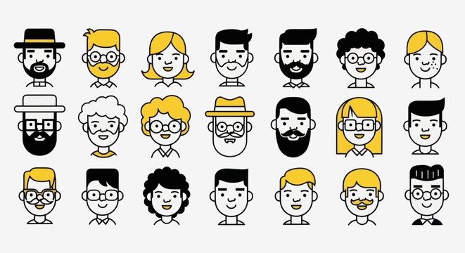 Diverse illustrated people icons collection