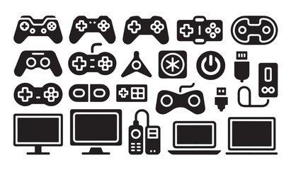 Electronic device and video game hardware icons for computer monitor and gaming controllers. © MD.RAHIM