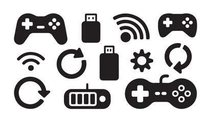 Navigation and connectivity symbols for gaming device with wireless signal and battery power. © MD.RAHIM