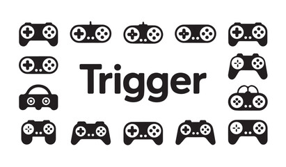 Gamepad collection in silhouette style for gaming interface and digital trigger icon design. © MD.RAHIM