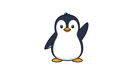 Naklejka premium Cute cartoon penguin waving, friendly baby penguin character illustration, happy arctic animal vector isolated on white background