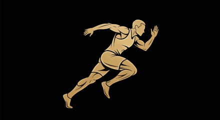 Obraz premium Athlete running silhouette on black